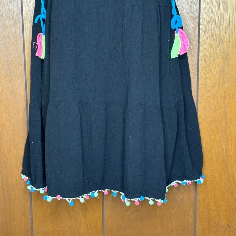 Justice Girls Dress 14 16 Black Tassel Pom‎ Pom Side Laceup Beach Coverup Boho